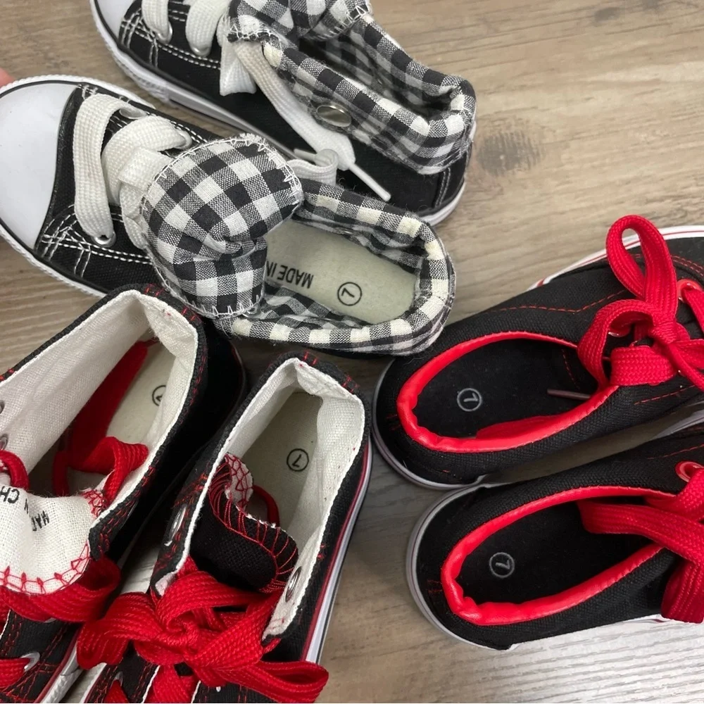 Kids sz 7 Toddler Black, White and Red Canvas Sneaker Bundle of 3 Everyday use - Picture 3 of 15